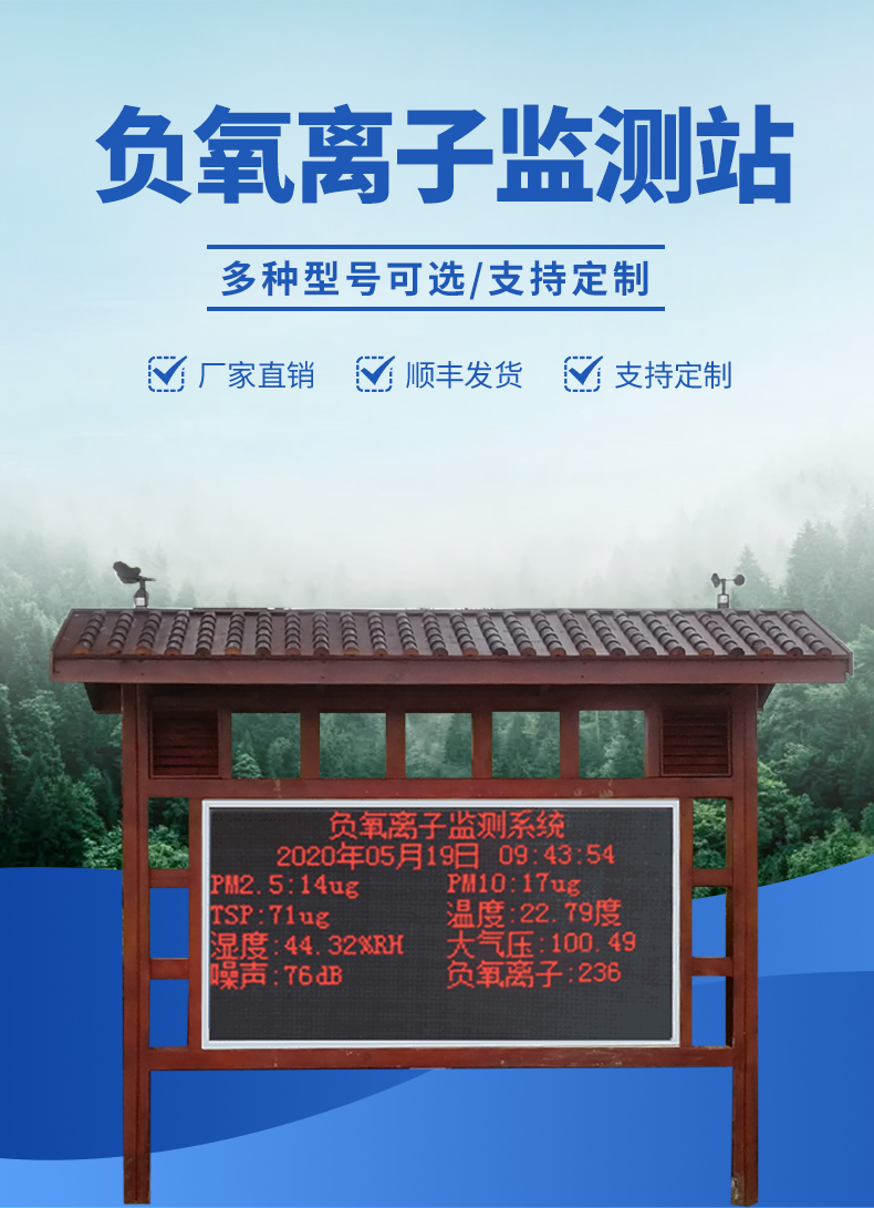 景區(qū)大屏負氧離子監(jiān)測站-實時顯示監(jiān)測數據，將負氧離子可視化